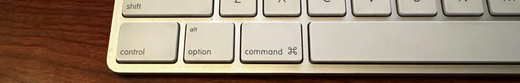 this image shows the mac keyboard control, option, and command buttons and their relative position to one another
